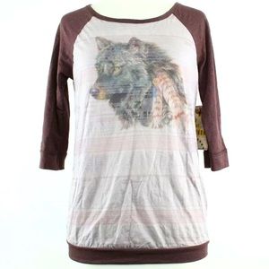 NWT Free People We The Free Raglan Wolf Print Top